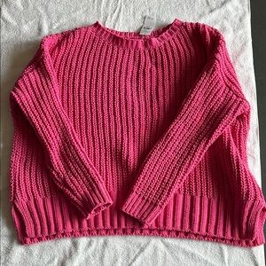 American Eagle Outfitters Pink Crew Neck Sweater with Ribbed Knit